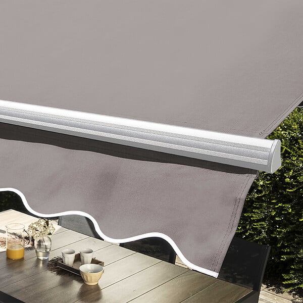 OVIALA - Store double pente avec coffre 3 x 4 m en aluminium taupe - Delgada - large
