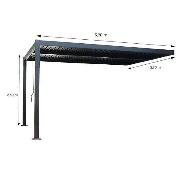 CONCEPT USINE - Pergola bioclimatique 4x3m adossée en aluminium noir SIFNOS - large