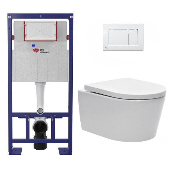 SWISS AQUA TECHNOLOGIES - Pack WC bâti-autoportant + WC SAT sans bride fixations invisibles + Abattant softclose + Plaque blanche (SMART-SATrimless-M270) - large