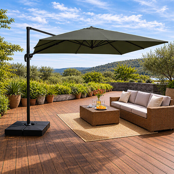CONCEPT USINE - Parasol rectangulaire 3x4 déporté rotatif vert en aluminium CEZIR - large