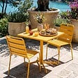 OVIALA - Ensemble table 70 cm et 2 chaises de jardin en métal jaune - Palavas - vignette