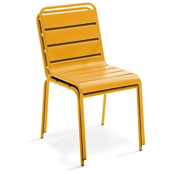 OVIALA - Ensemble table 70 cm et 2 chaises de jardin en métal jaune - Palavas - large