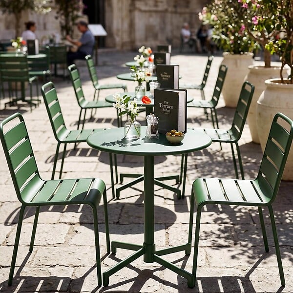 OVIALA - Ensemble table de jardin et 2 chaises en métal vert forêt - Palavas - large