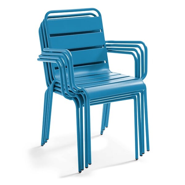 OVIALA - Ensemble table 70 cm et 2 fauteuils de jardin en métal bleu pacific - Palavas - large