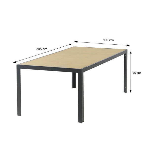 CONCEPT USINE - Table de jardin 200cm en aluminium et avec plateau en verre trempé effet bois LAGOS - large