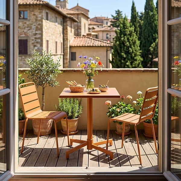OVIALA - Ensemble table 70 cm et 2 chaises de jardin en métal caramel - Palavas - large