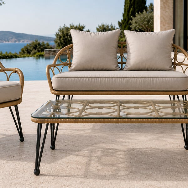 CONCEPT USINE - Salon de jardin 4 places avec table basse effet rotin naturel PORTO - large