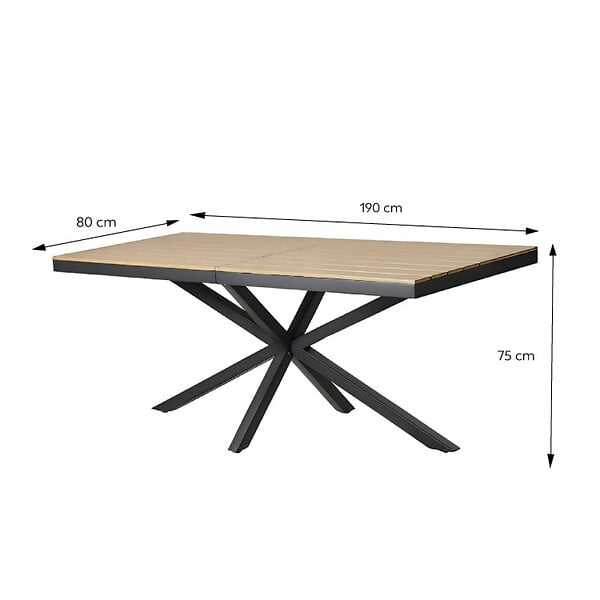 CONCEPT USINE - Ensemble de jardin table 190cm effet bois + 6 fauteuils ALMADA - large