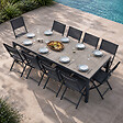 CONCEPT USINE - Ensemble table de jardin 200 cm en aluminium et 10 chaises pliantes LAGOS - vignette
