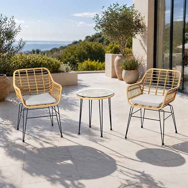 CONCEPT USINE - Ensemble de jardin 2 fauteuils et table basse effet rotin naturel GALICIA - large