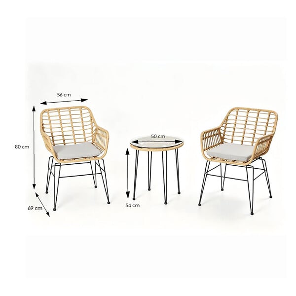 CONCEPT USINE - Ensemble de jardin 2 fauteuils et table basse effet rotin naturel GALICIA - large