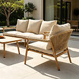 CONCEPT USINE - Salon de jardin 5 places effet bois et corde tressée + table basse GUARDA - vignette