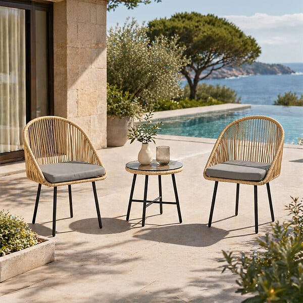 CONCEPT USINE - Ensemble de jardin 2 fauteuils et table basse effet rotin naturel IPANEMA - large