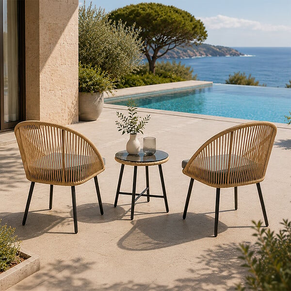 CONCEPT USINE - Ensemble de jardin 2 fauteuils et table basse effet rotin naturel IPANEMA - large