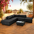 CONCEPT USINE - Salon de jardin 5 places modulable en résine tressée noir AMORGOS - vignette