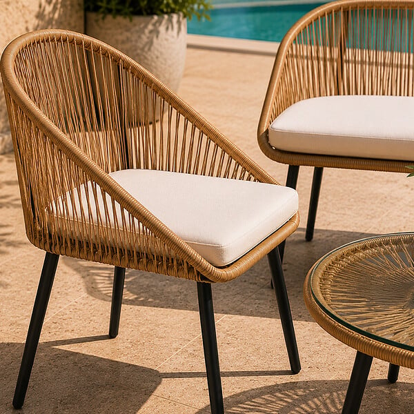 CONCEPT USINE - Salon de jardin 4 places avec table basse effet rotin naturel RAVELLO - large