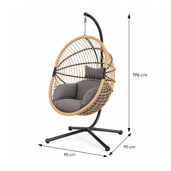 CONCEPT USINE - Fauteuil suspendu effet rotin avec coussin gris BRASILIA - large