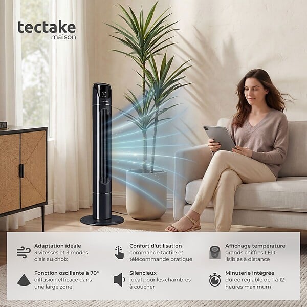 TECTAKE - Ventilateur colonne 110 cm gris anthracite - large