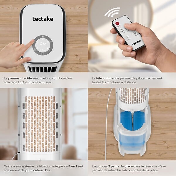 TECTAKE - Refroidisseur d'air Alaska 4 en 1, réservoir d'eau de 5 l, 3 modes, 3 niveaux blanc - large