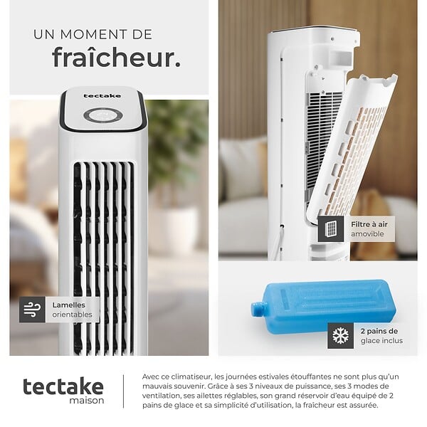 TECTAKE - Refroidisseur d'air Alaska 4 en 1, réservoir d'eau de 5 l, 3 modes, 3 niveaux blanc - large