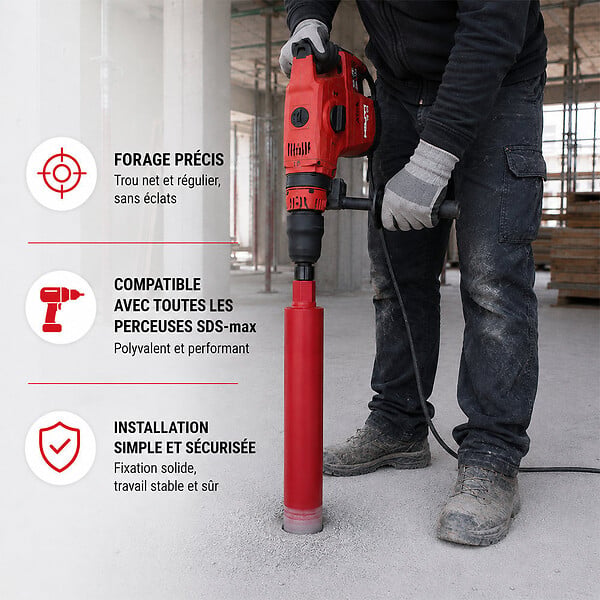 GT MARKET - Couronne diamant Ø 108 mm avec adaptateur pour perceuse et perforateur SDS-max - large