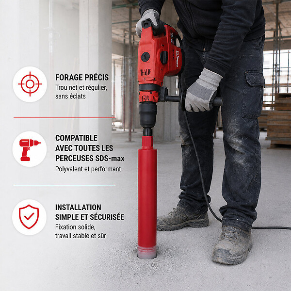 GT MARKET - Couronne diamant Ø 188 mm avec adaptateur pour perceuse et perforateur SDS-max - large