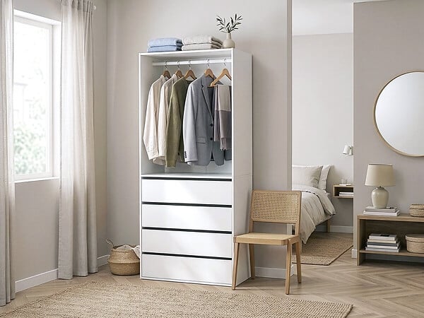 HABITAT ET JARDIN - Armoire avec 4 tiroirs et 1 penderie "Opéra" - 80 x 45 x 180 cm - Blanc - large
