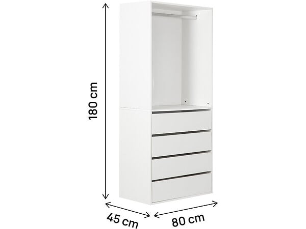 HABITAT ET JARDIN - Armoire avec 4 tiroirs et 1 penderie "Opéra" - 80 x 45 x 180 cm - Blanc - large