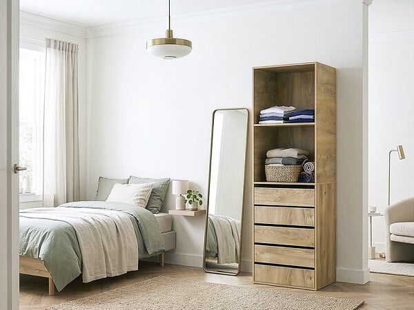 HABITAT ET JARDIN - Armoire avec 5 tiroirs et 2 étagères "Opéra" - 60 x 45 x 180 cm - Beige - large