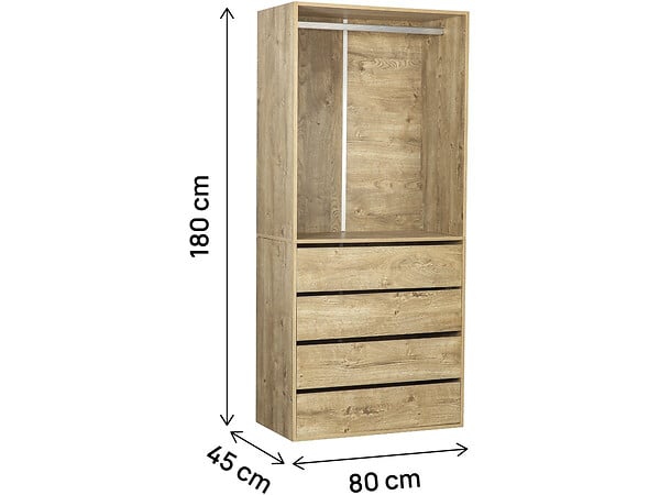 HABITAT ET JARDIN - Armoire avec 4 tiroirs et 1 penderie "Opéra" - 80 x 45 x 180 cm - Beige - large
