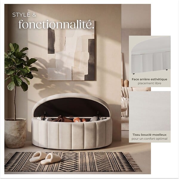 TECTAKE - Banquette rembourrée en velours taupe avec grand espace rangement 108x48x40 cm confort assise - large