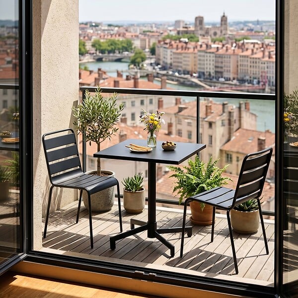 OVIALA - Ensemble table 70 cm et 2 chaises de jardin en métal noir - Palavas - large