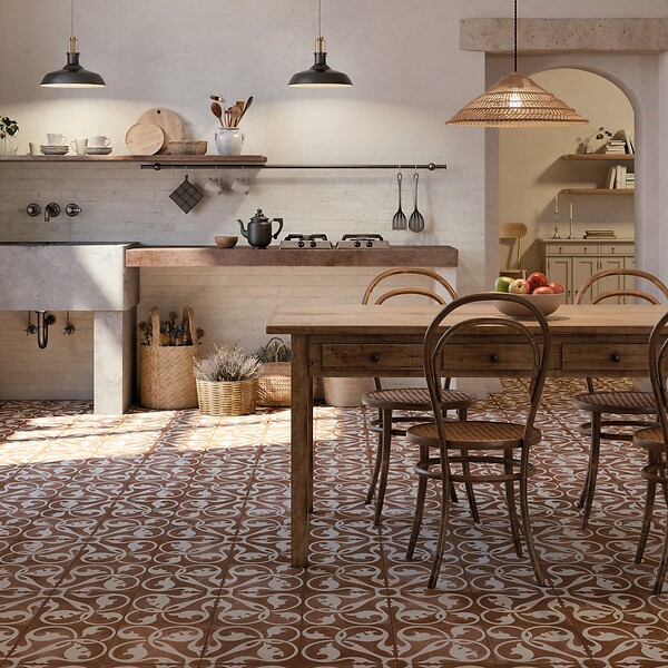 RO'MA NATURE - Carrelage Vintage effet Carreau ciment Terracotta 45x45x0,95 cm Morenca - Sol et mur intérieur (vendu par carton de 1 m²) - large