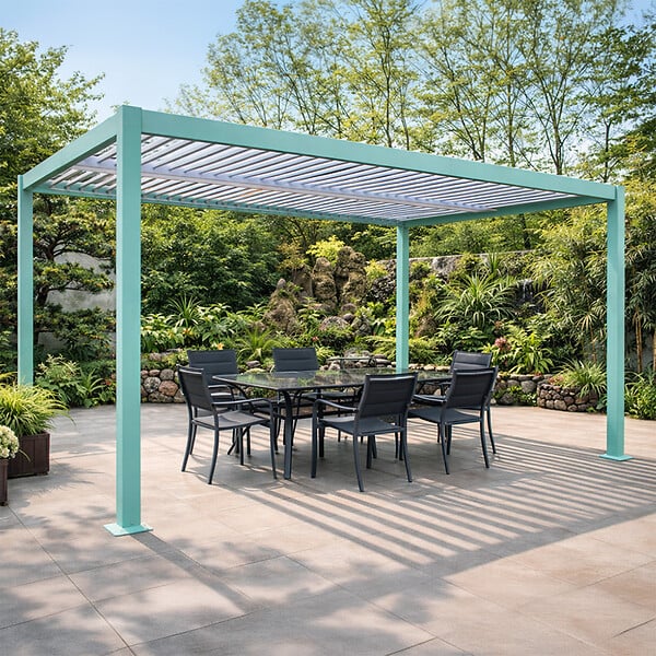 CONCEPT USINE - Pergola bioclimatique 4x3m structure aluminium lames orientables verte CORFU - large