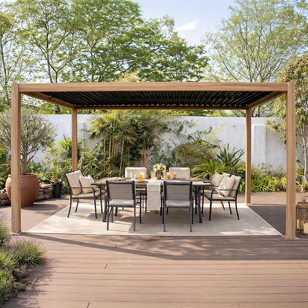 CONCEPT USINE - Pergola bioclimatique 4x3m structure aluminium lames orientables effet bois CORFU - large