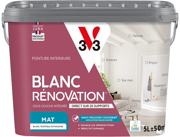 V33 PEINTURE - Peinture renovation - Blanc mat - 5L - large
