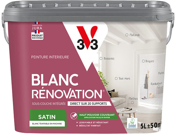 V33 PEINTURE - Peinture blanc Renovation finition satin - 5L - large