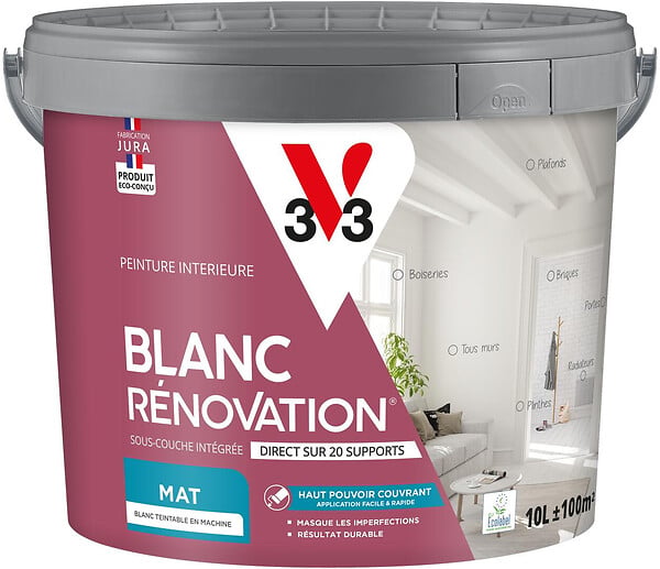 V33 PEINTURE - Peinture renovation - Blanc mat - 10L - large