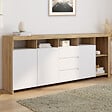 ID MARKET - Buffet 180 cm MALO bois façon hêtre 3 portes et 3 tiroirs blancs - vignette