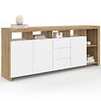 ID MARKET - Buffet 180 cm MALO bois façon hêtre 3 portes et 3 tiroirs blancs - vignette