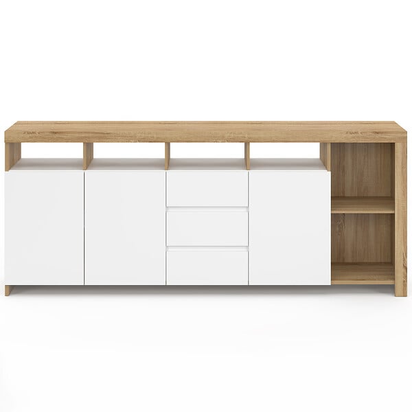 ID MARKET - Buffet 180 cm MALO bois façon hêtre 3 portes et 3 tiroirs blancs - large