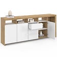 ID MARKET - Buffet 180 cm MALO bois façon hêtre 3 portes et 3 tiroirs blancs - vignette