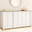 ID MARKET - Buffet 160 cm JANGO 3 portes coulissantes blanc et plateau bois - vignette