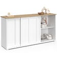 ID MARKET - Buffet 160 cm JANGO 3 portes coulissantes blanc et plateau bois - vignette