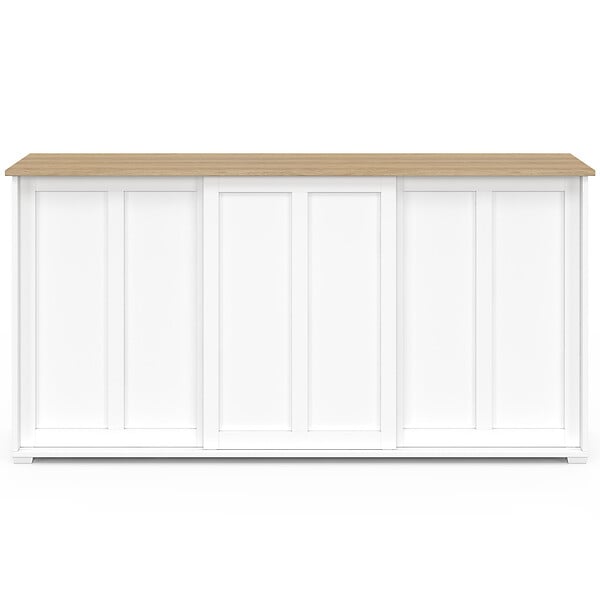 ID MARKET - Buffet 160 cm JANGO 3 portes coulissantes blanc et plateau bois - large