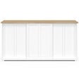 ID MARKET - Buffet 160 cm JANGO 3 portes coulissantes blanc et plateau bois - vignette