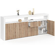ID MARKET - Buffet 180 cm ELIGHT XXL 3 portes et 3 tiroirs avec LED et niches blanc et bois façon hêtre - vignette