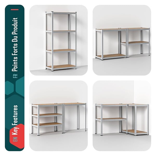 VOUNOT - Lot de 2 Etagères de rangement charge lourde robuste à 4 niveaux 80x40x160cm - large