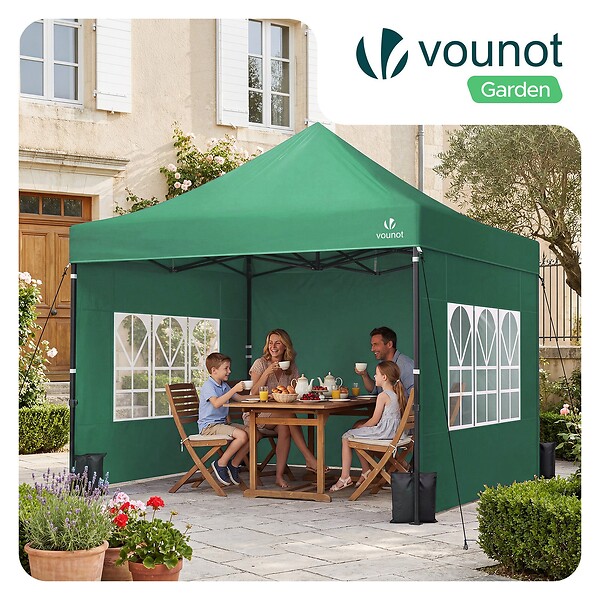 VOUNOT - Tonnelle de jardin renforcée 3x3m pliable Barnum avec 4 parois latérales et fenêtres vert - large