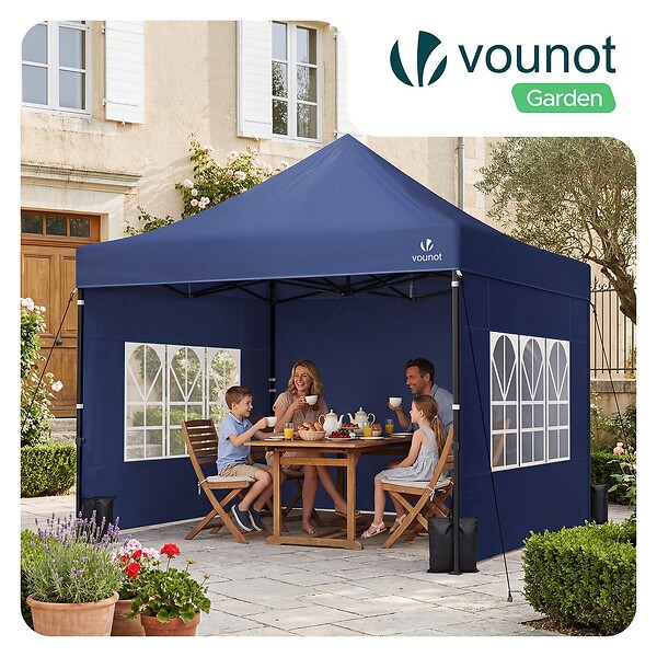 VOUNOT - Tonnelle de jardin renforcée 3x3m pliable Barnum avec 4 parois latérales et fenêtres bleu - large